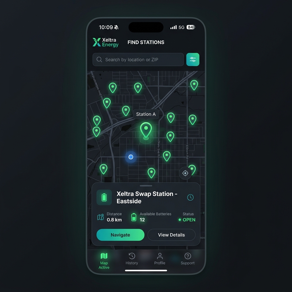 Xeltra Energy App - Station Finder Screen