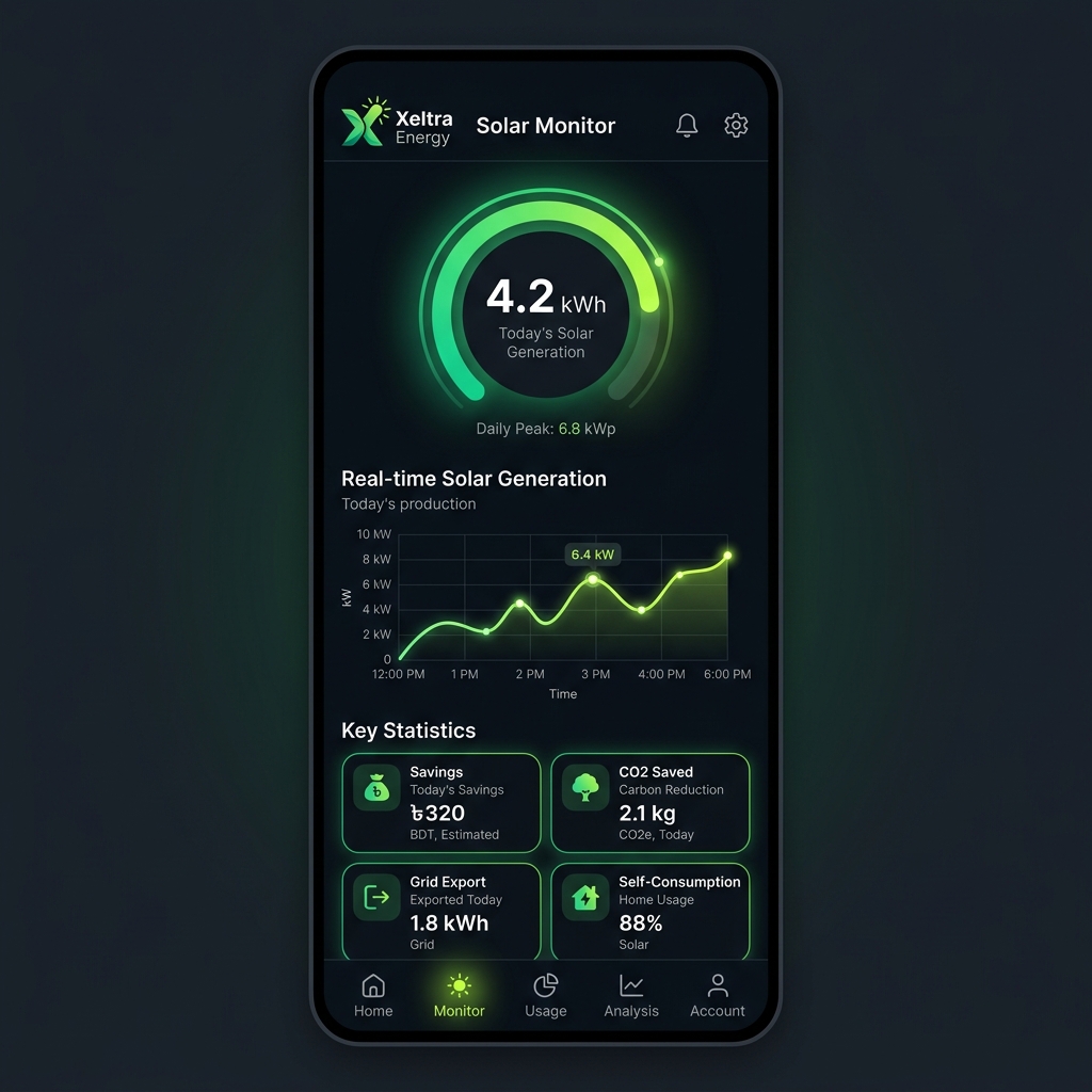 Xeltra Energy App - Solar Monitor Screen